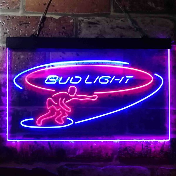Bud Light Surf Snowboarder Dual LED Neon Light Sign